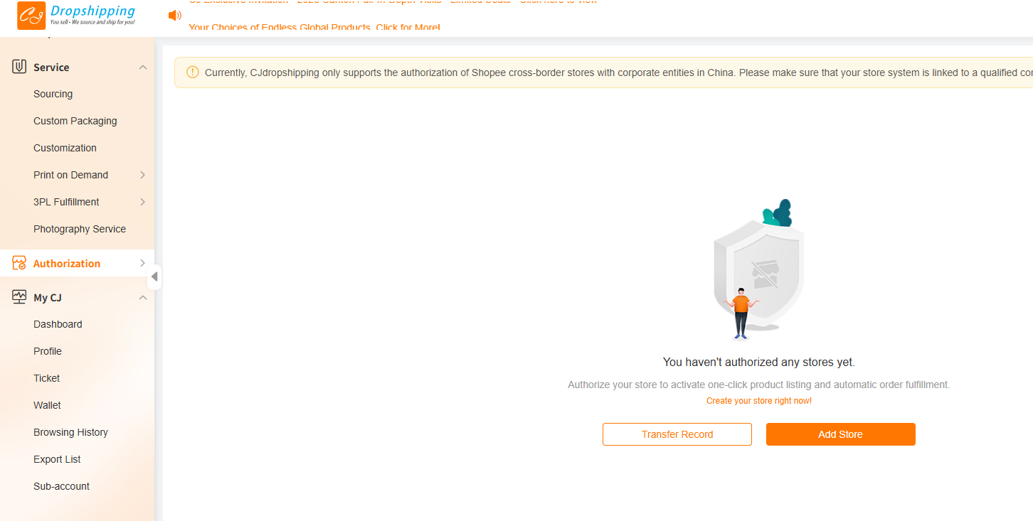 CJdropshipping dashboard