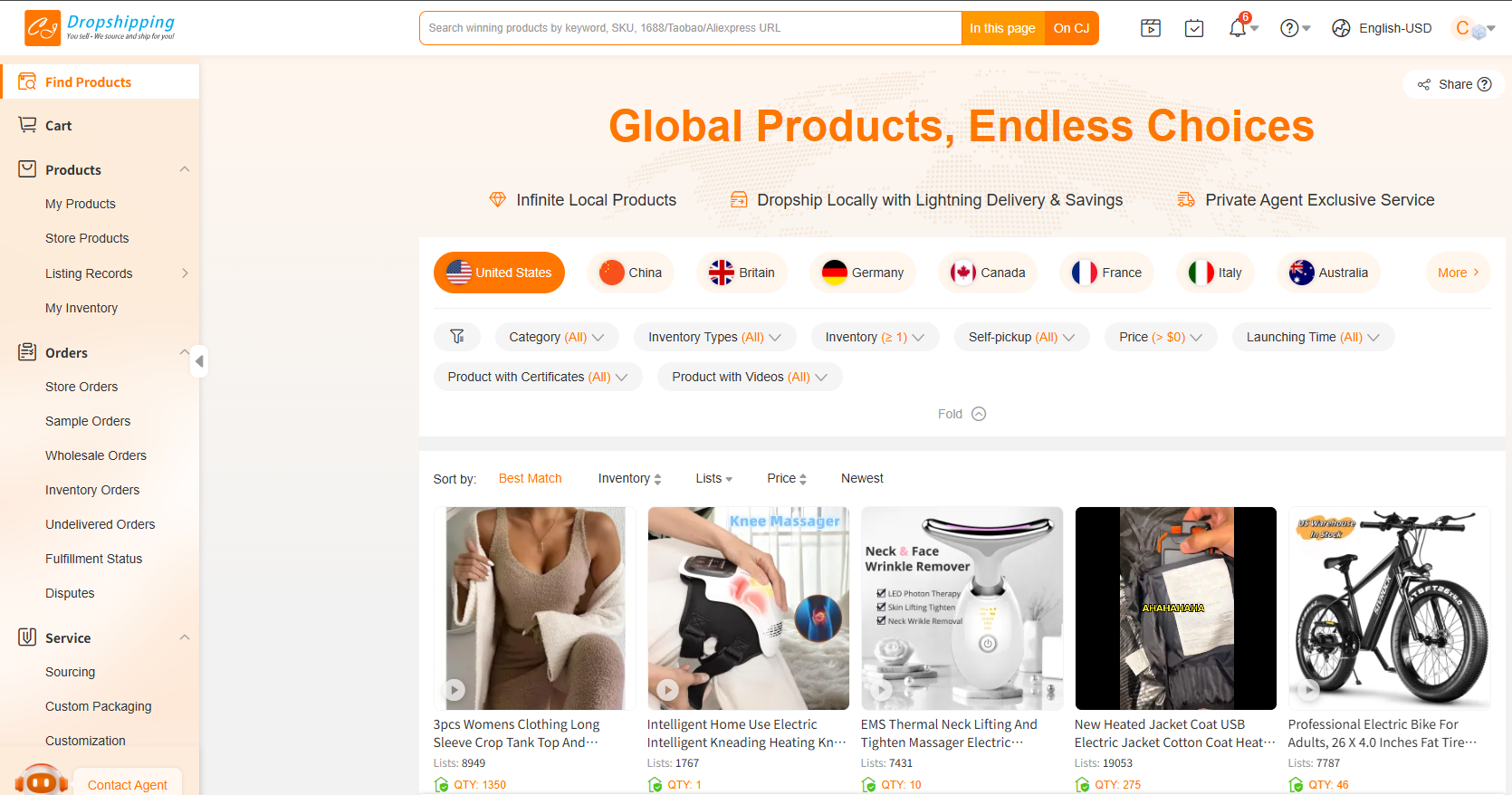 CJdropshipping offers better product variety