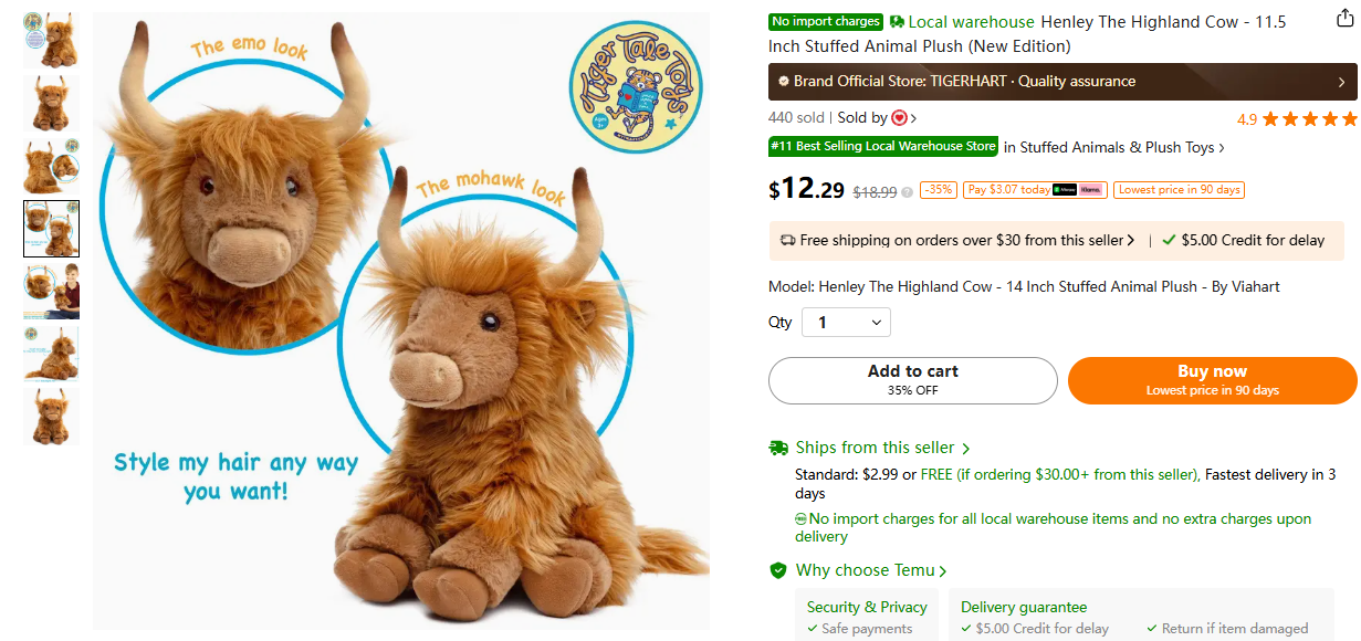 Fluffy Cow Plush (Highland Cow Plushie)